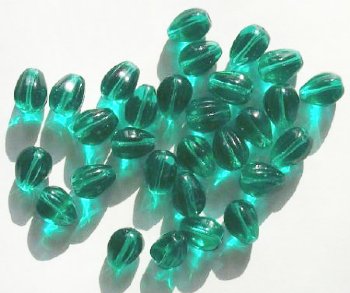 25 11x9mm Transparent Emerald Grooved Drop Beads