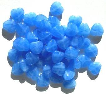 50 10mm Milky Sapphire Marble Glass Heart Beads
