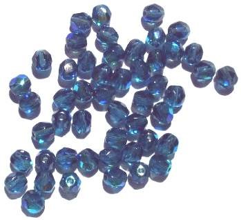 50 6mm Faceted Montana Blue AB Firepolish Beads