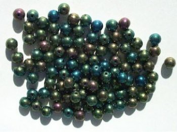 50 6mm Round Metallic Green Iris Glass Beads