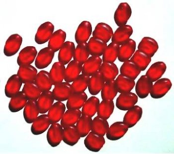 50 8x6mm Transparent Matte Red Flat Oval Glass Beads