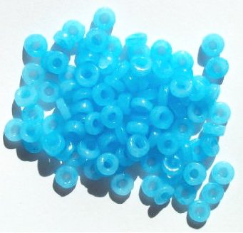 100 3x7mm Rough Cut Milky Blue Glass Spacer Beads
