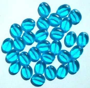 30 12mm Transparent Aqua Flat Oval Beads