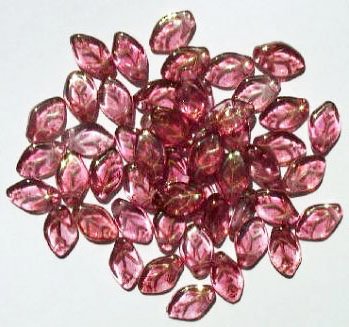 50 12mm Transparent Pink Gold Lustre Glass Leaf Beads