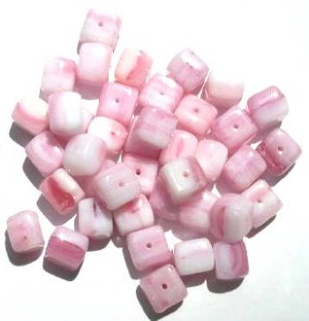 40 8x9mm Raspberry White Marble Cube Beads