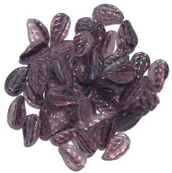 50 14mm Marble Crystal & Amethyst Leaf Beads