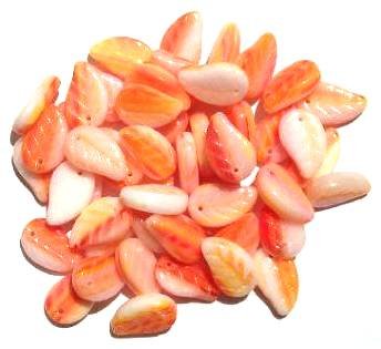 50 14mm Matte Marble White, Orange, & Red Leaf Beads