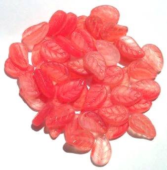 50 14mm Matte Marble Crystal & Red Leaf Beads