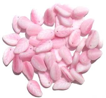 50 14mm Matte Marble Pink & White Leaf Beads