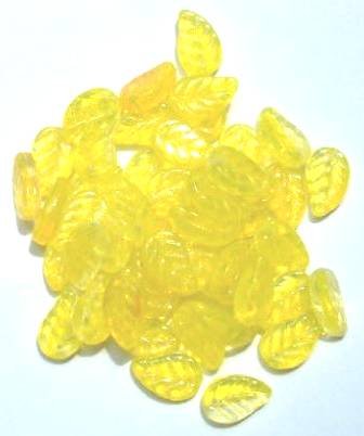 50 14mm Marble Crystal & Yellow Leaf Beads