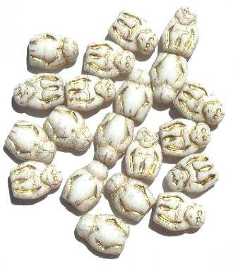 20 14x10mm White and Gold Glass Monkey Beads