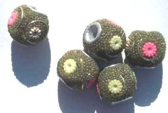 5 11mm Clay Olive Ladaki with Flowers Beads