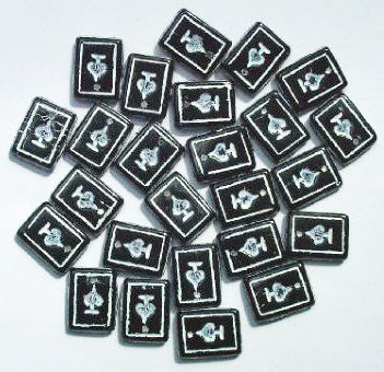 25 3x13x10mm Black with Silver Club Cards Pendant Drops
