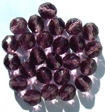 25 10mm Faceted Round Transparent Amethyst Firepolish Beads