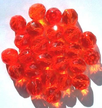 25 10mm Faceted Round Transparent Orange Firepolish Beads