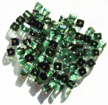 100 4x5mm Faceted Light Green Azuro Cube Beads