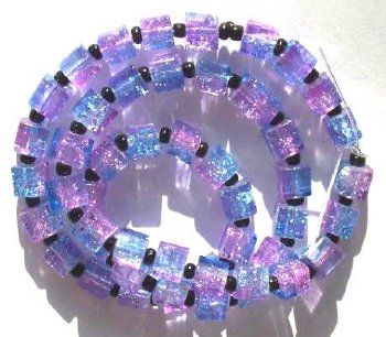 50 6x6mm Pink & Blue Crackle Cube Beads