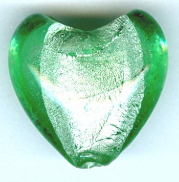 1 19x20mm Light Green Silver Foil Heart Bead