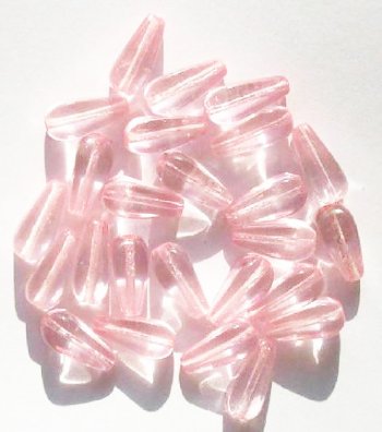 25 13x6mm Four Sided Transparent True Pink Drop Beads