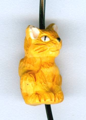 1 14x9mm Ceramic Orange Cat Bead