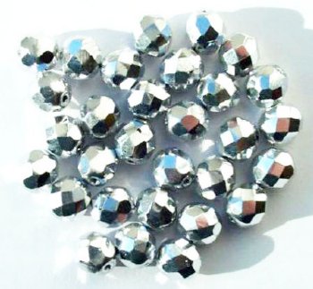 25 8mm Faceted Metallic Silver Firepolish Beads