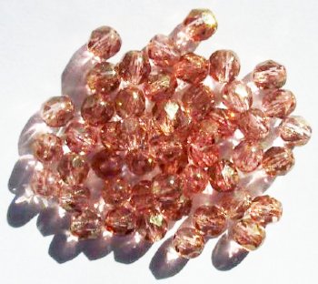 50 6mm Faceted Pink Lustre Firepolish Beads