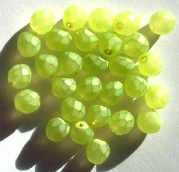 25 8mm Faceted Coated Frosted Olivine Firepolish Beads