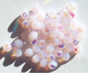50 6mm Faceted Light Pink Opal AB Beads