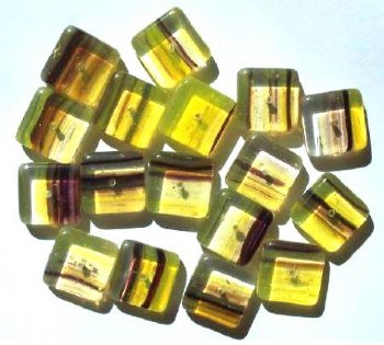17 16x16x6mm Yellow & Amethyst Marble Flat Square Beads