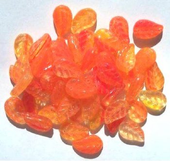 50 14mm Marble Crystal Yellow & Orange Leaf Beads