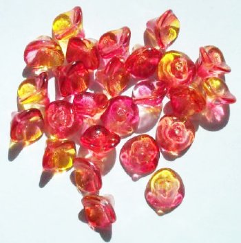 25 9mm Transparent Crystal, Lemon, & Cherry Three Petal Flower Drop Beads