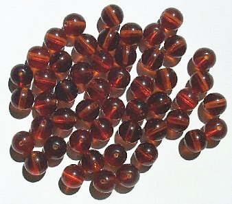 25 8mm Transparent Dark Topaz Round Glass Beads