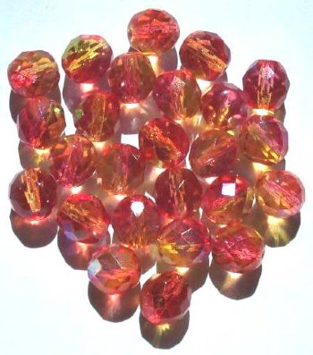 25 10mm Faceted Crystal Yellow Red AB