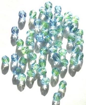 50 6mm Faceted Light Blue and Light Green Firepolish Beads
