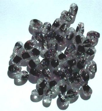 50 9mm Crystal & Dark Purple Twisted Oval Crackle Beads