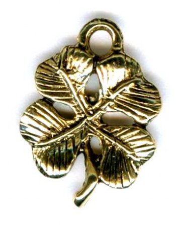 1 17x12mm Antique Gold Four Leaf Clover / Shamrock Pendant