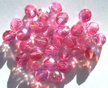 25 8mm Faceted Tri Tone Crystal/Light Pink/Dark Pink AB Firepolish Beads