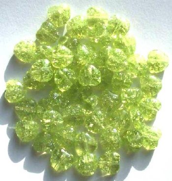 50 8mm Olive Crackle Glass Heart Beads