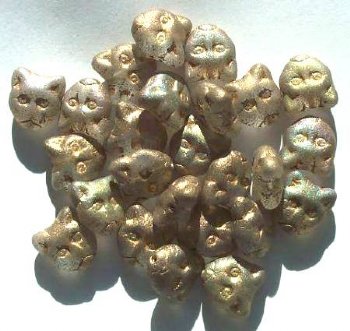 25 13mm Matte Crystal and Gold Cat Face Beads