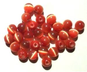 30 6mm Round Copper Orange Fiber Optic Cat Eye Beads