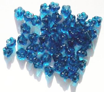50 7mm Transparent Dark Aqua Bell Flower Beads
