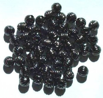 50 6mm Pleated Round Gunmetal Beads