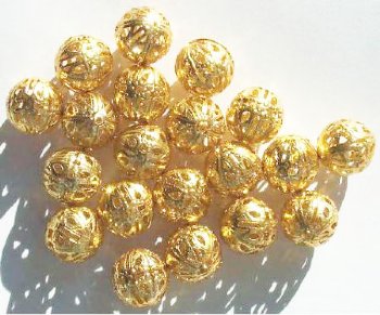 20 14mm Gold Plated Round Filigrae with Dots Metal Beads