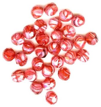 25 8mm Faceted Raspberry Cream Marble Firepolish Beads