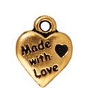 1 12x10mm TierraCast Antique Gold Made with Love Pendant