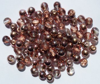 50 6mm Round Half Mirror Copper Capri Glass Beads