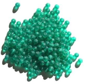 100 4mm Transparent Matte Emerald Round Glass Beads