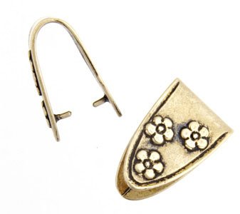 1 17x10mm Anti-Tarnish Brass Pinch Bail with Flowers