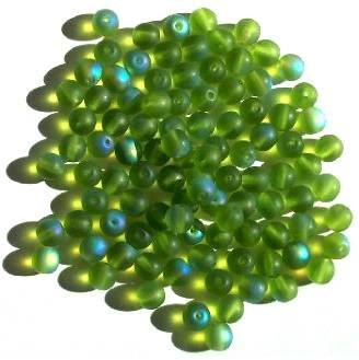 50 6mm Transparent Matte Olive AB Round Beads