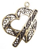 1 21mm Vintage Anti-Brass Heart Filigree Toggle